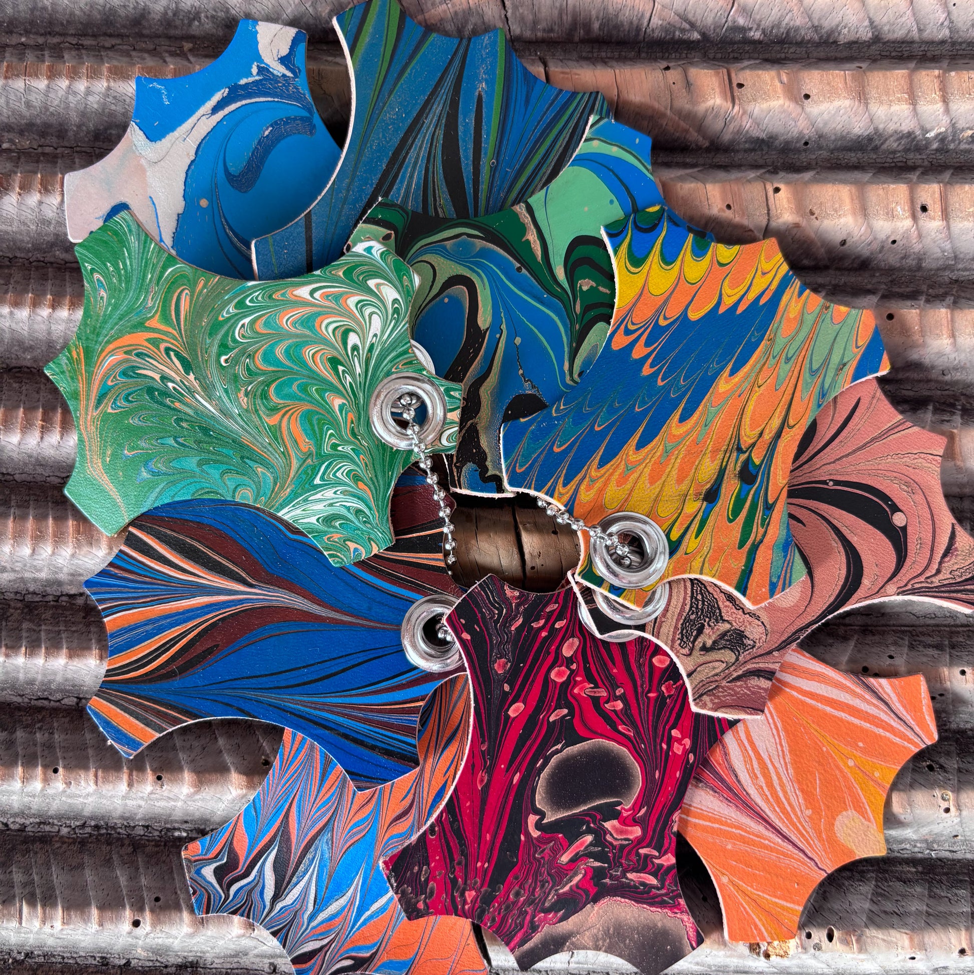 Hand-marbled, Vegetable tanned *color cards are not for sale*