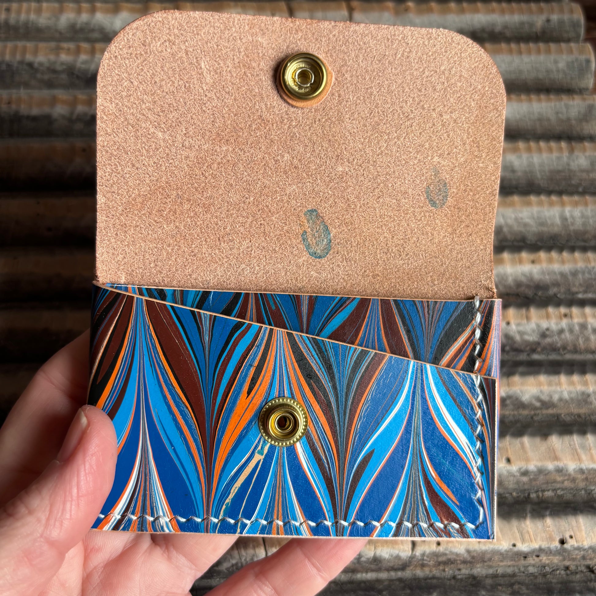 Abrazo - Hand-marbled blue, orange, brown