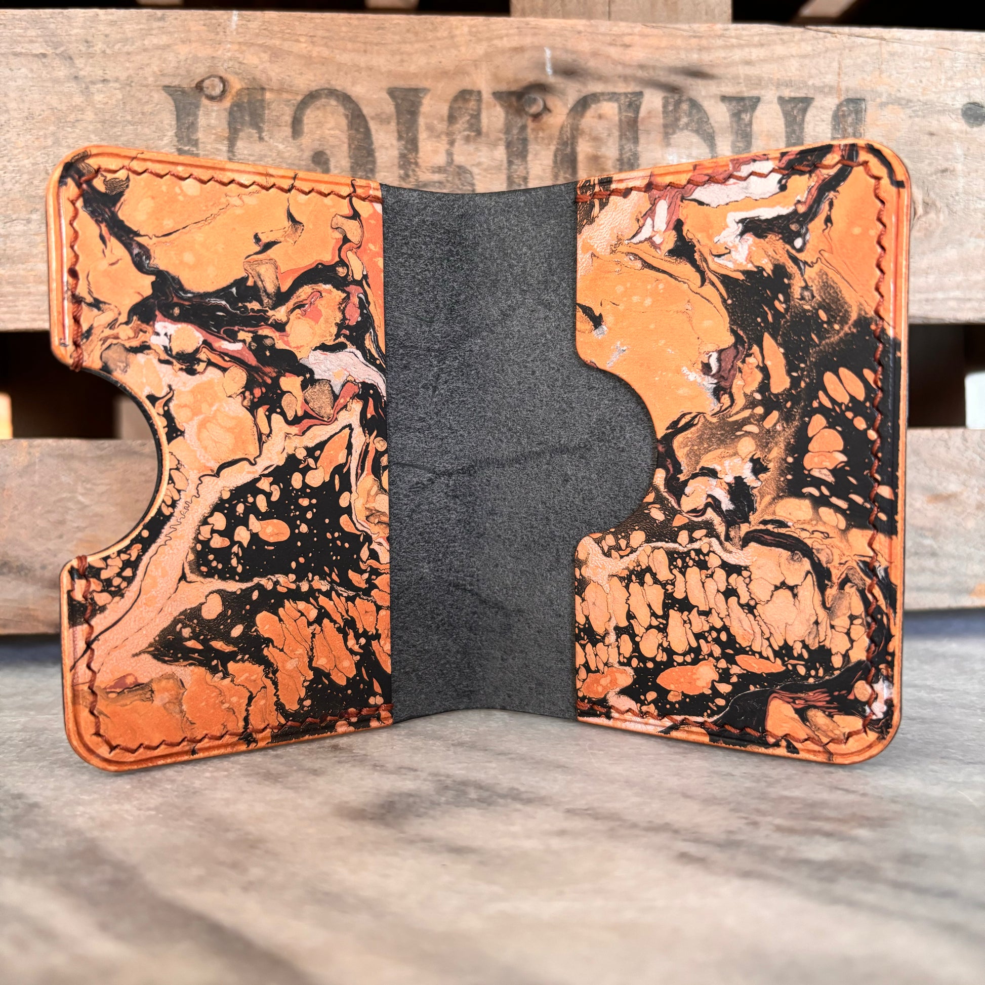 Hand-marbled, Vegetable tanned *color cards are not for sale*