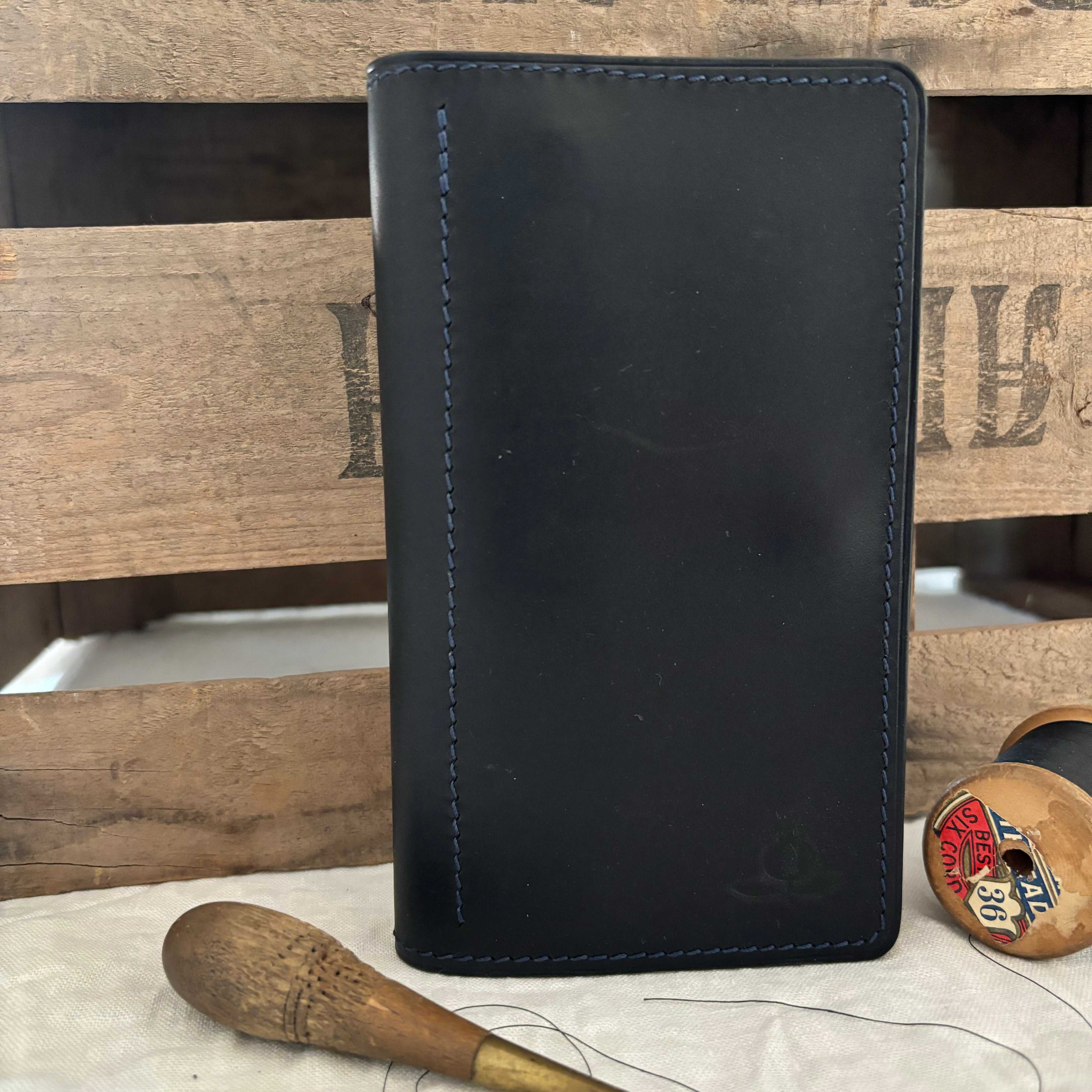 Baraka zip wallet - Minerva Nero with Whiskey Buttero and Blue Hactch