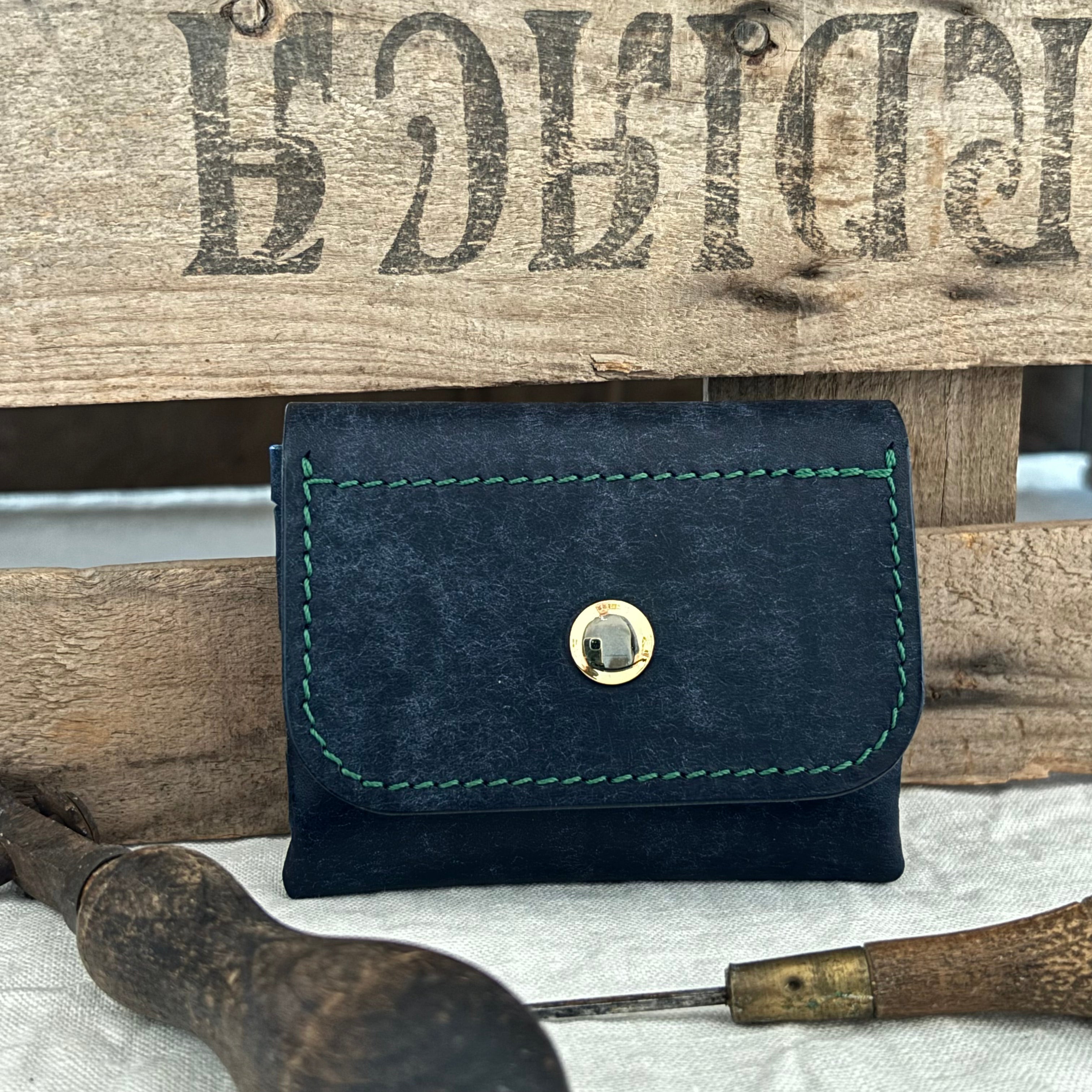 Candelón card case - Navy Pueblo with snap