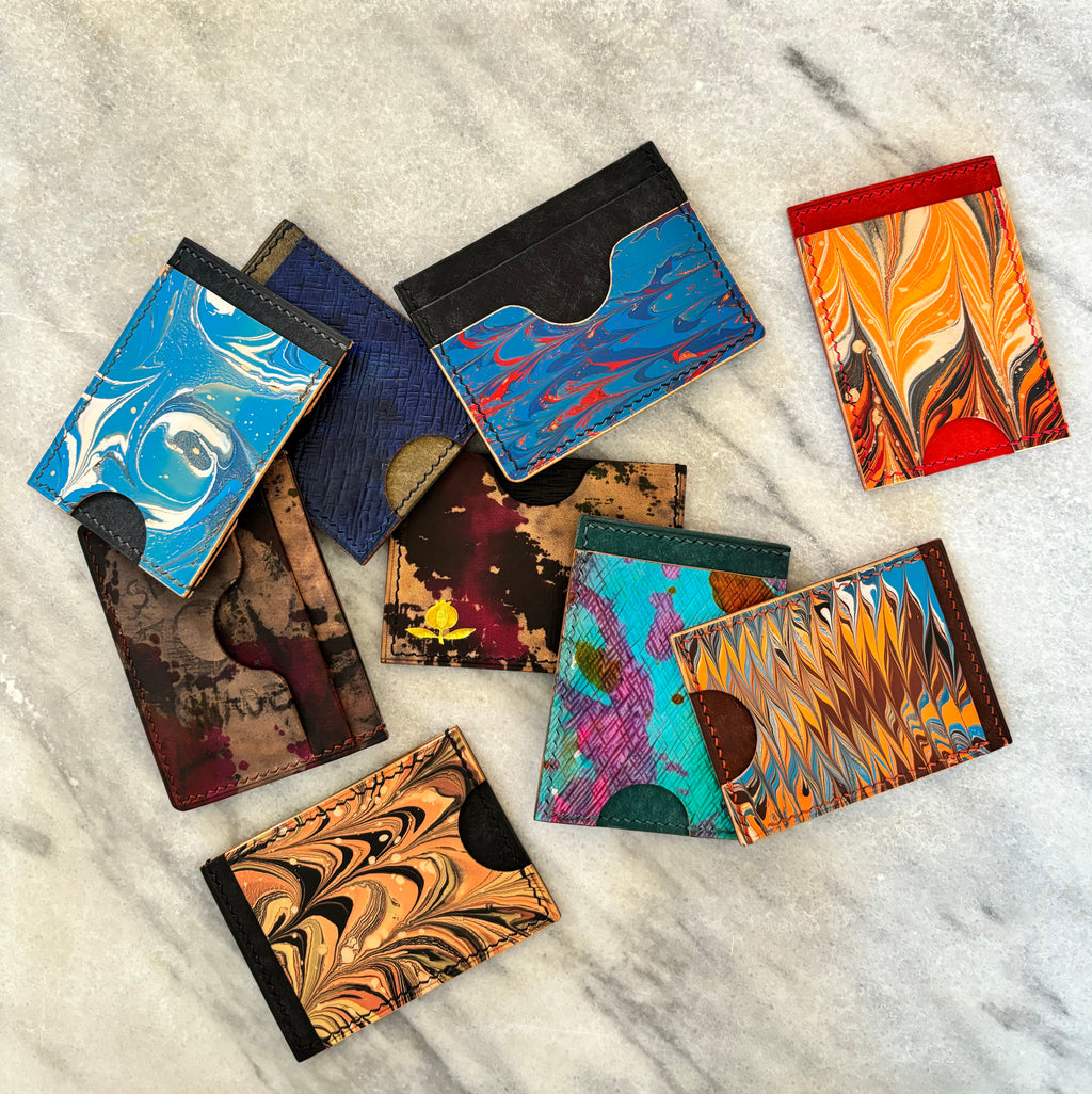 Hand-marbled, Vegetable tanned *color cards are not for sale*