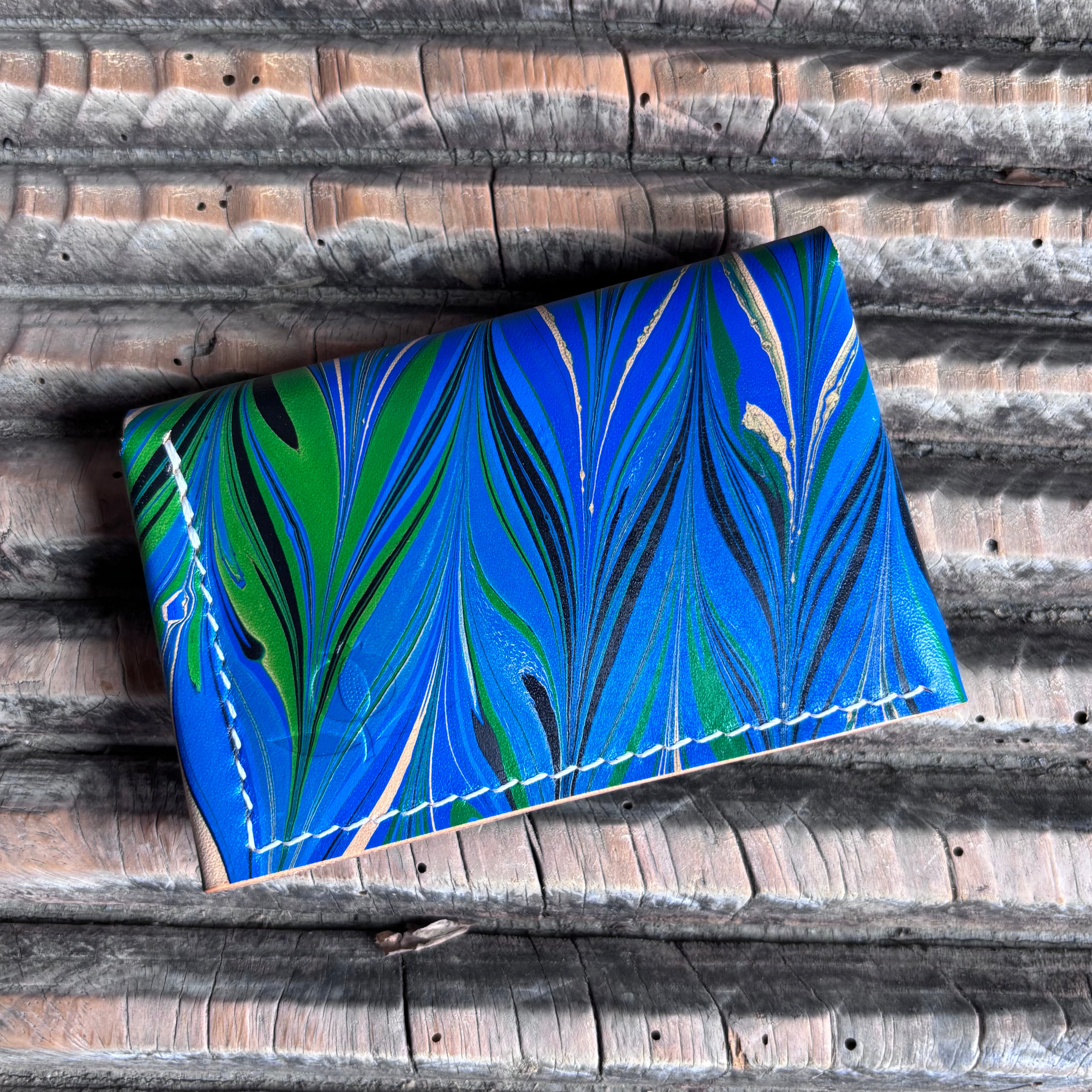 Abrazo - Hand-marbled blue, green, black