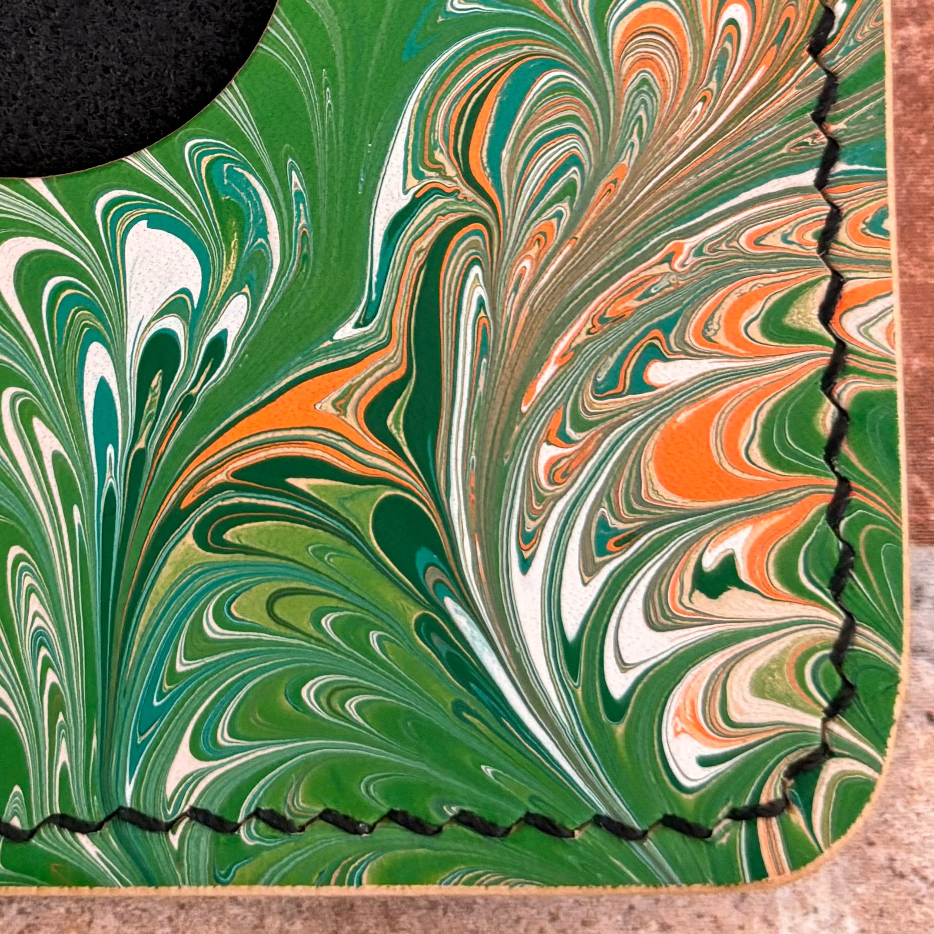 Matraquilla - Minerva Black with hand-marbled green/teal/orange/white