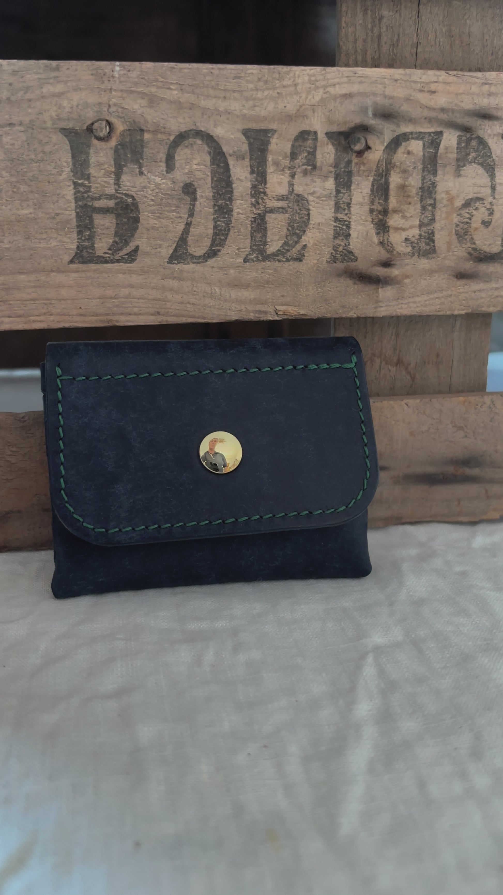 Candelón card case - Navy Pueblo with snap